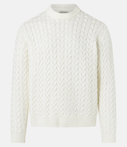 Suéter em Tricô com Textura Chevron Off White