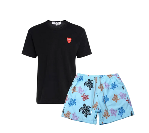 KIT Verão ! Camiseta "Family Hearts" CDG + Shorts "Sea in Blue" Vilebrequin