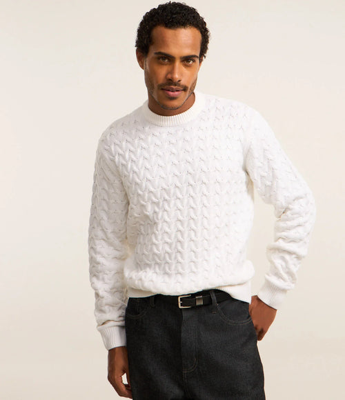 Suéter em Tricô com Textura Chevron Off White