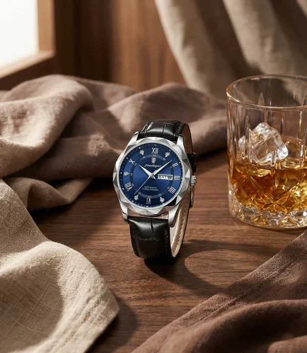 Relógio de Couro Luminous Blue Steel 41mm